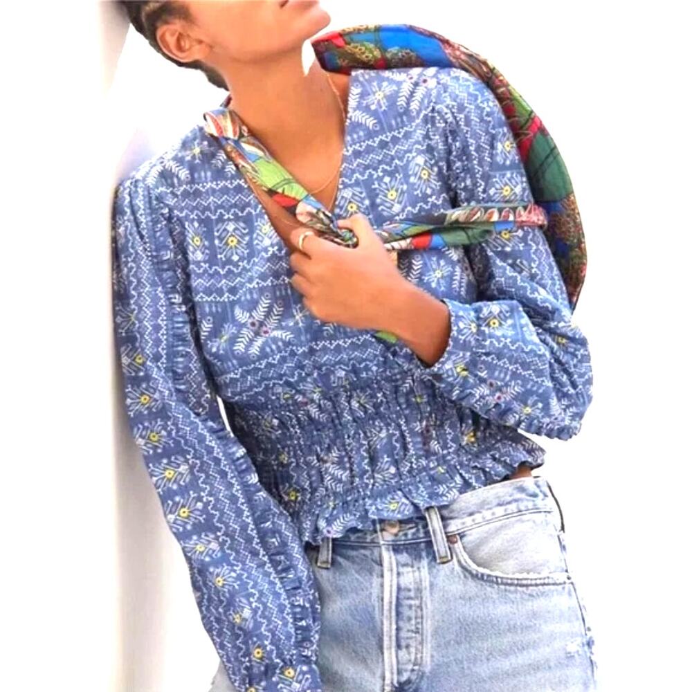 Anthropologie Forever That Girl Smocked Cotton Peasant Top S Boho